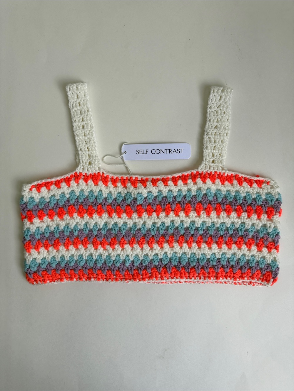 Self Contrast Crochet Knit Crop Tank – Size S